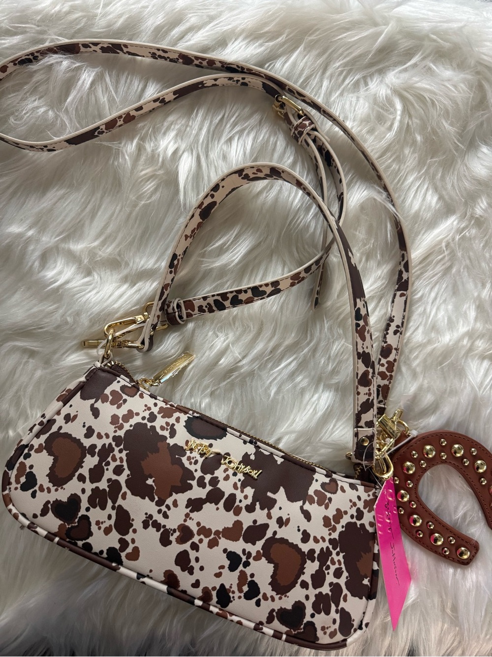 Betsey Johnson Cow Print Crossbody/Shoulder Bag, with horseshoe charm @highlight
